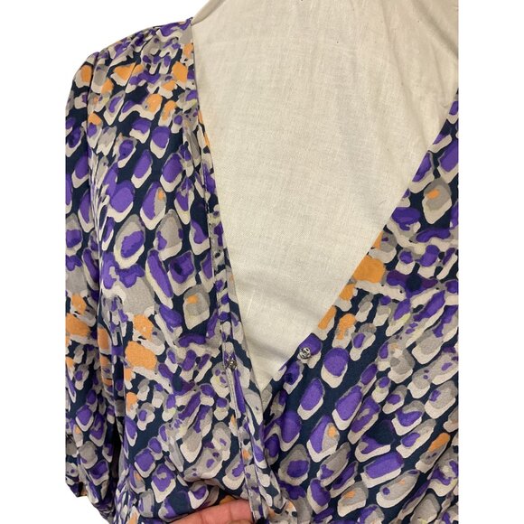 Presley Skye XS 100% Silk Abstract Print Wrap Dress W/ Belt Purple Peach & Grey - Picture 7 of 7